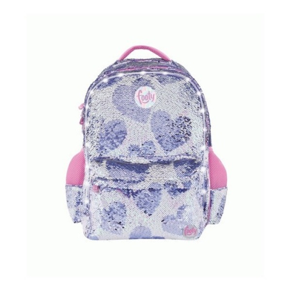 Mochila Footy Corazón Con Lentejuelas Y Luz Espalda Grande