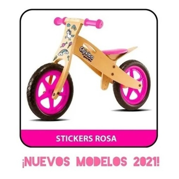 Bicicleta Madera Chivita Original Rosa Stickers