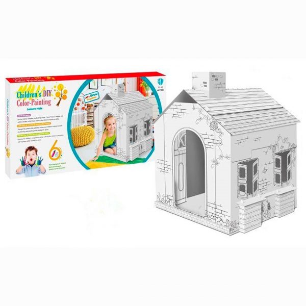 Casita De Cartón, Para Pintar, Incluye 6 Marcadores, En Caja