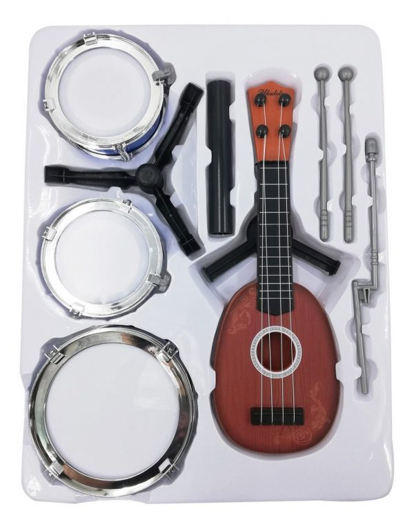 Batería 5 Tambores, Platillo Y Guitarra, En Caja, 2 Colores