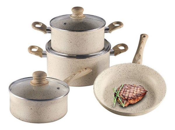 Set Batería Cocina, 7 Piezas Olla/cacerola/sarten, Beige